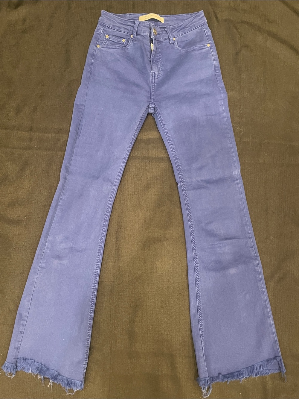 Q2 Bright Blue Flare Jeans with Frayed Hem